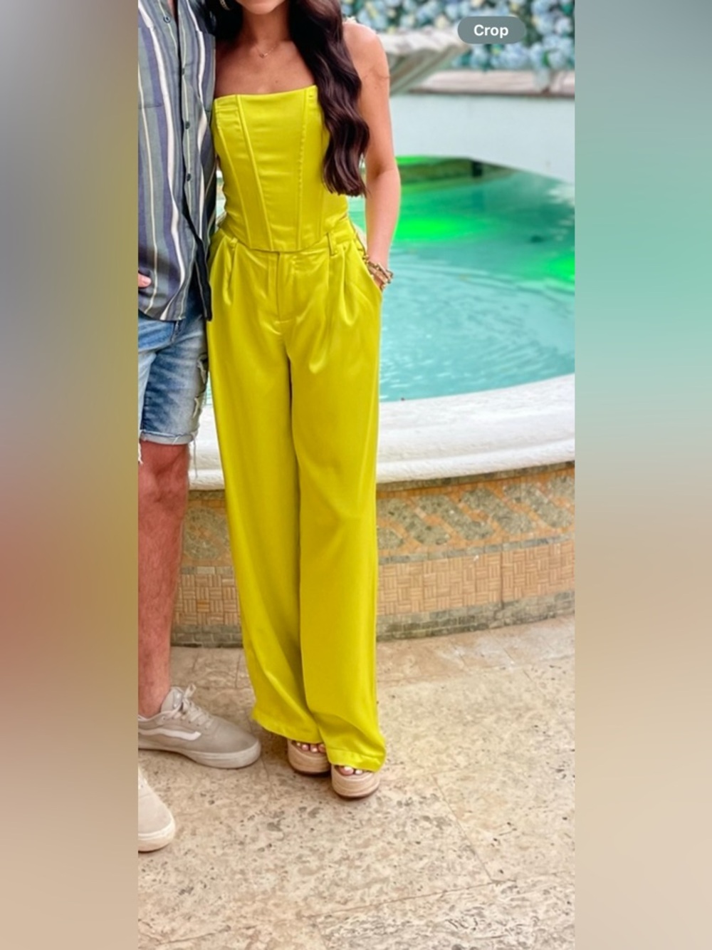 Fashion Nova Lime Silk Pants/Corset Set